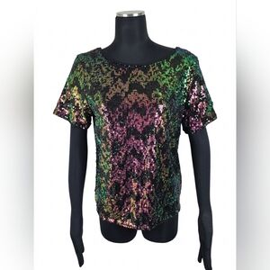 Sanctuary Multicolor Sequin Short Sleeve Top